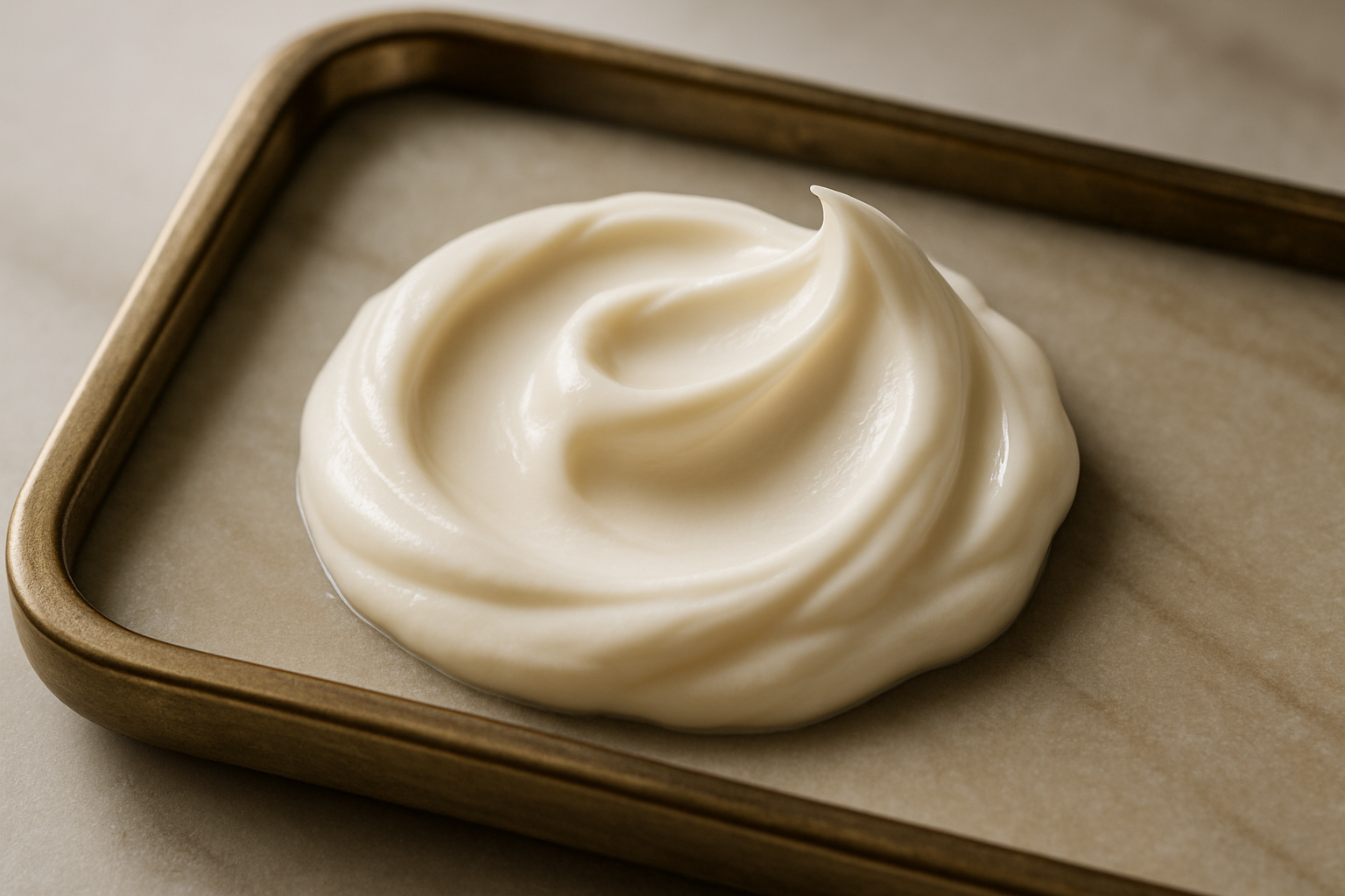 a close  up swatch of a body cream on a serving tray